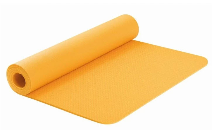 Airex Calyana Pro Yoga Mat, melon, partially rolled up, non-slip, for yoga and Pilates